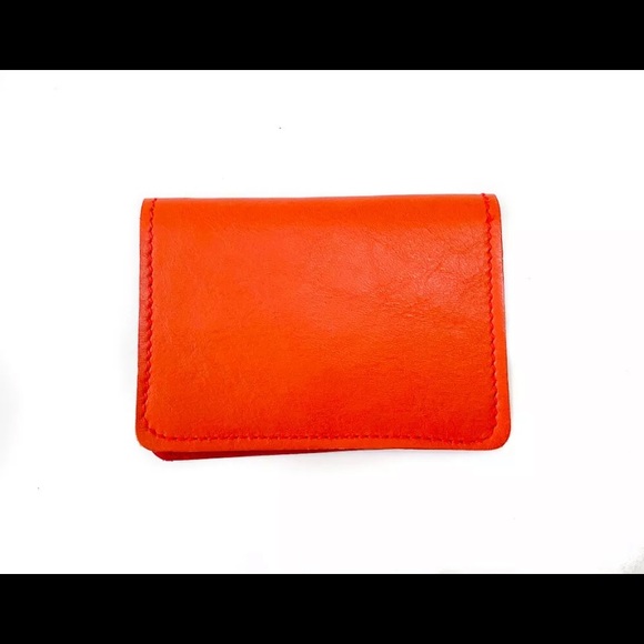 RARE LEWIS LEATHERS AVIAKIT Horsehide Card Case Wallet England Orange Red Bifold - Picture 6 of 8